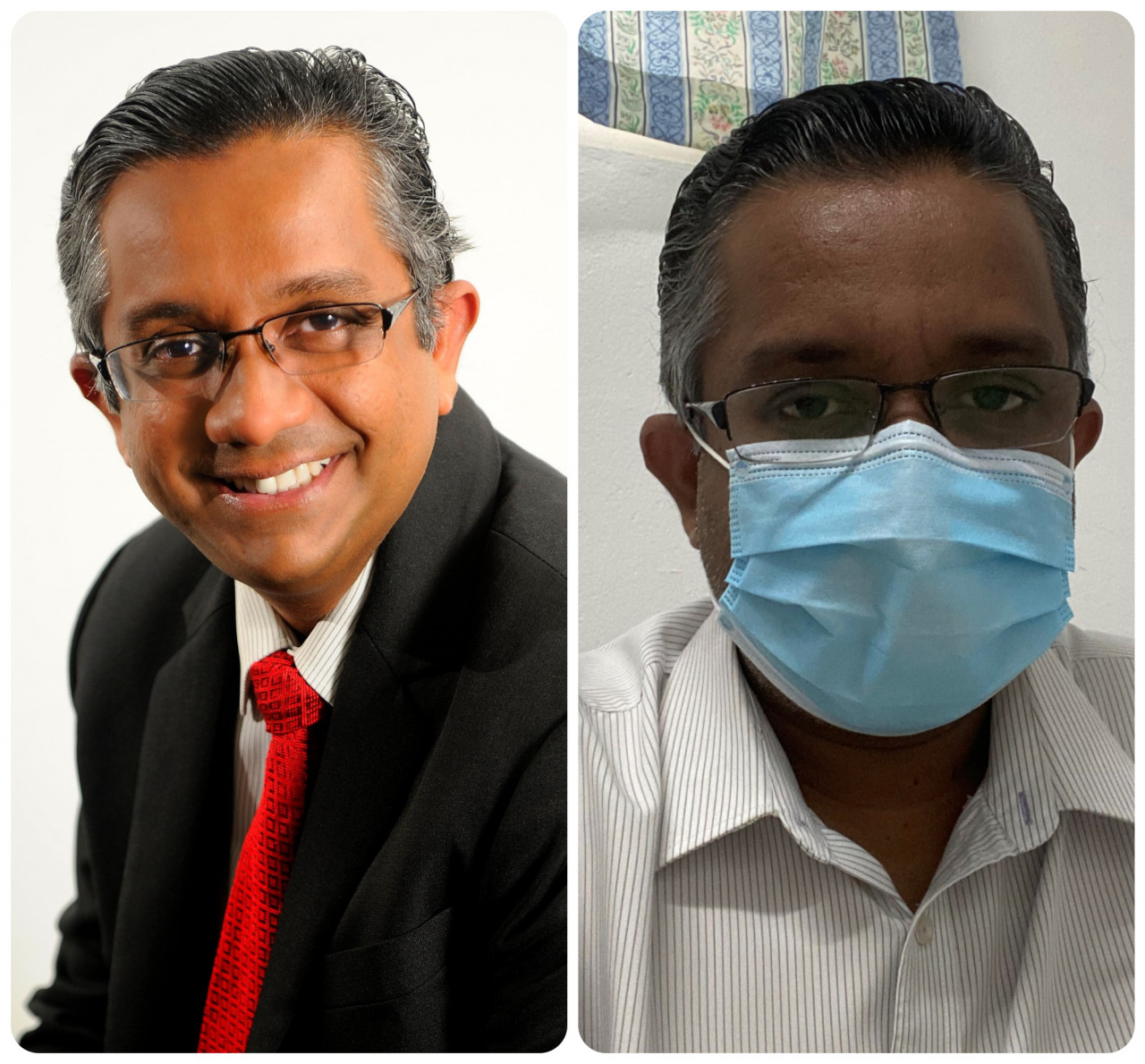  (L) Dr Rajesh is a lecturer at Universiti Malaysia, Sabah and practises at Queen Elizabeth Hospital, Kota Kinabalu. (R)  Dr Rajesh is currently under quarantine, after coming into contact with a positive patient. – Pic courtesy of Rajesh Muniandy