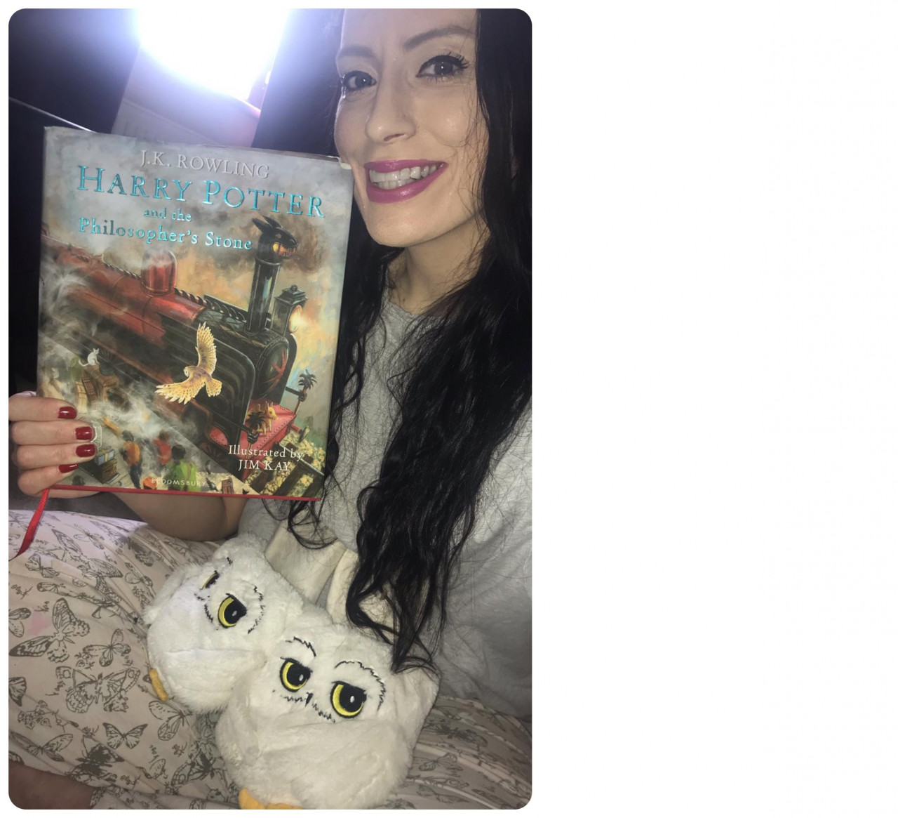 Emma shows off an illustrated version of the first book, which she described as 'soooo expensive'. - Pic courtesy of Emma