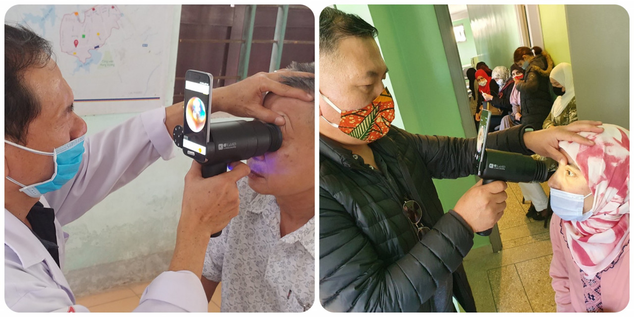 Patients undergo screening for eye disease in Vietnam (left), Morocco. – Pix courtesy of Samsung Malaysia