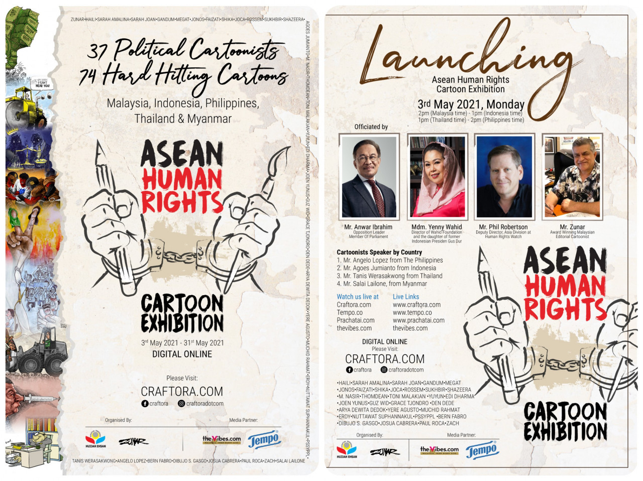 The launch will take place on May 3, 2021 with Datuk Seri Anwar Ibrahim attending to officiate the event. — Pic courtesy of Asean Human Rights Cartoon Exhibition committee.