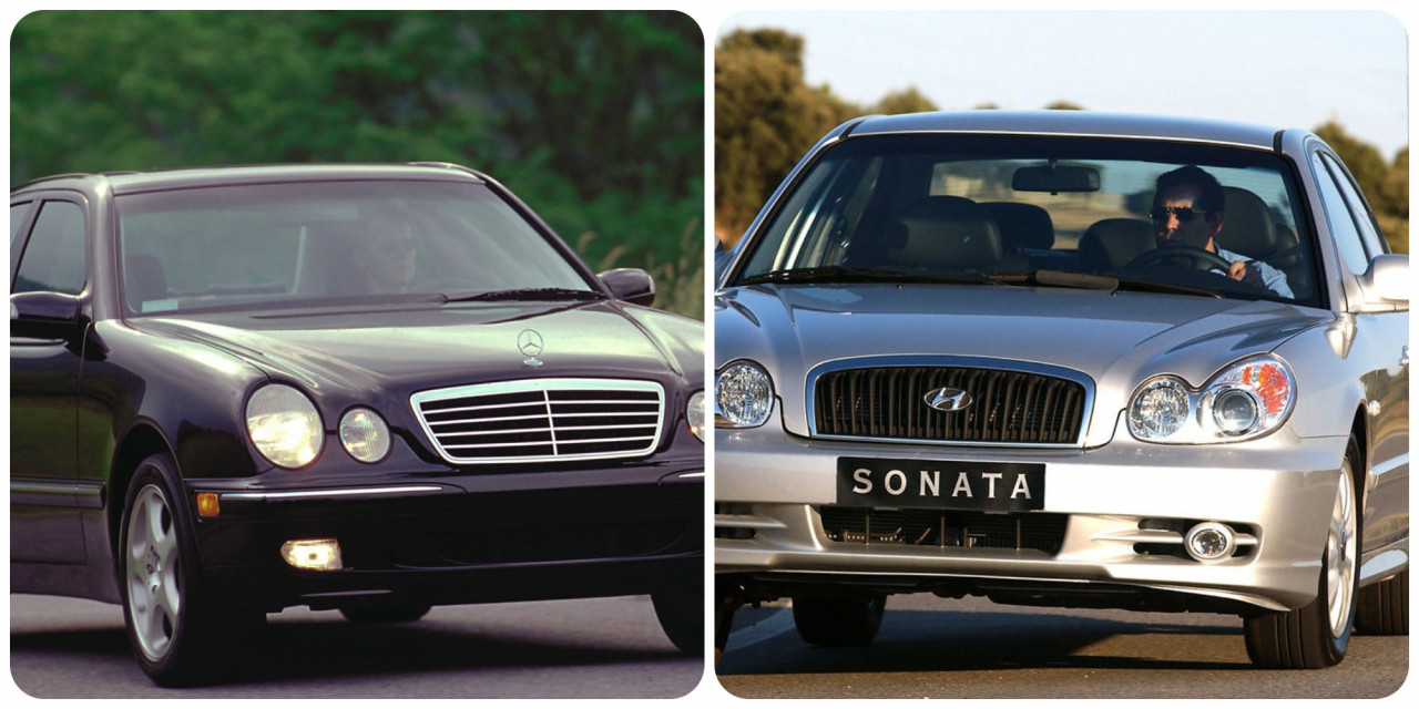 The 2001 Hyundai Sonata (right) had a very similar look to the W210 E-Class. – Pix courtesy of Hyundai and Mercedes-Benz
