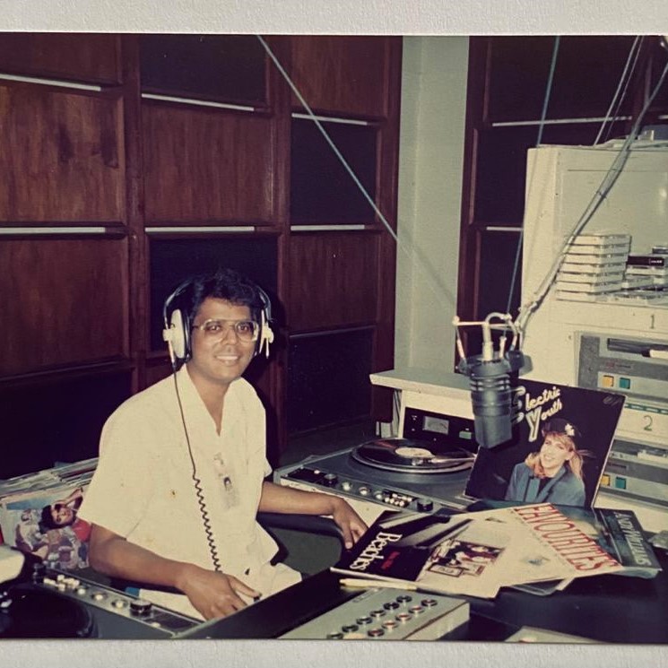 Church reader turned radio announcer Susai Anthony Muthu all set and ready at his studio in Wisma Radio. - Pic courtesy of Susai Anthony Muthu