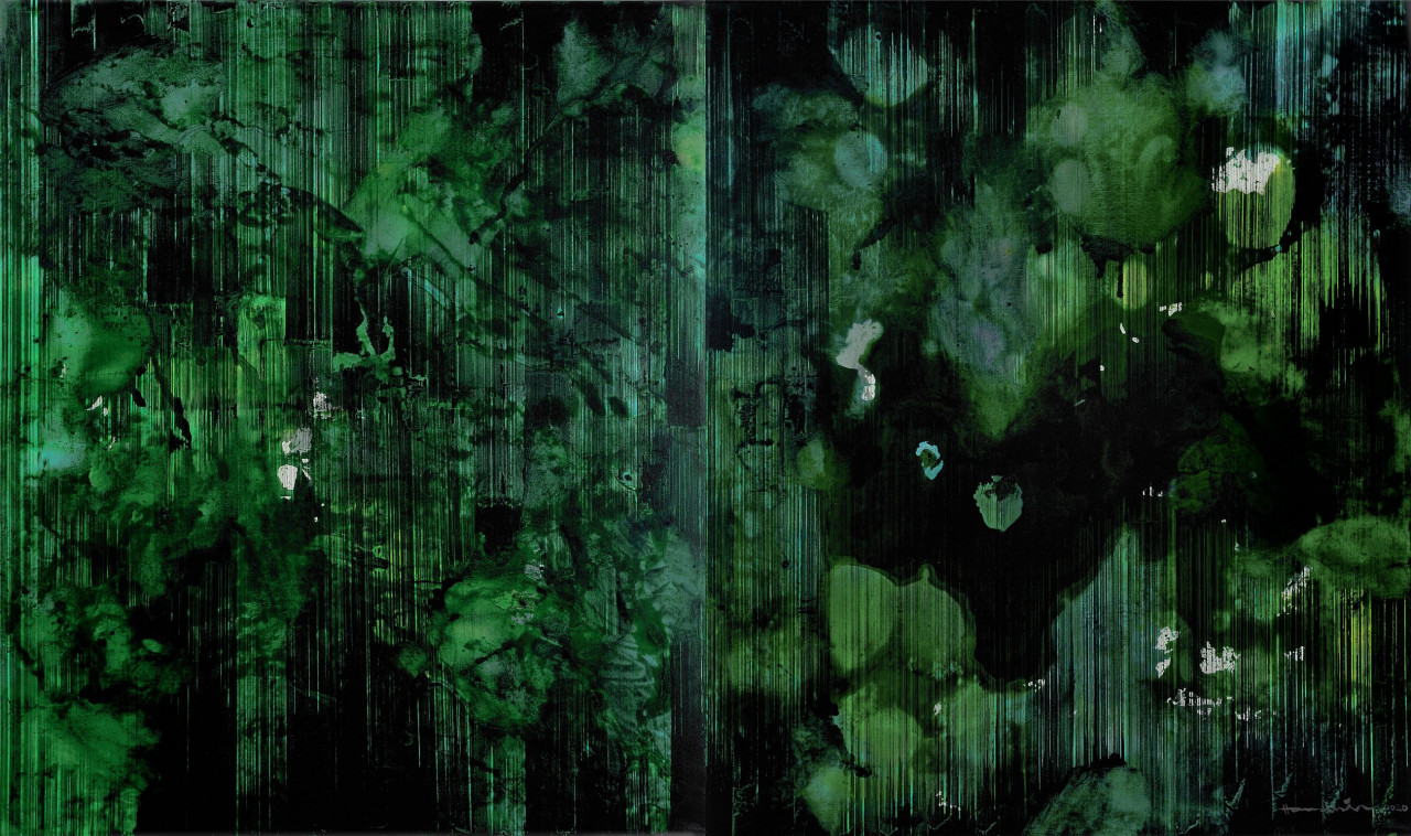 Mandi Hutan (Forest Bathing), Chinese Ink and acrylic on canvas, 173cm X 290.5cm (Diptych). – Photo courtesy of WeiLing Gallery