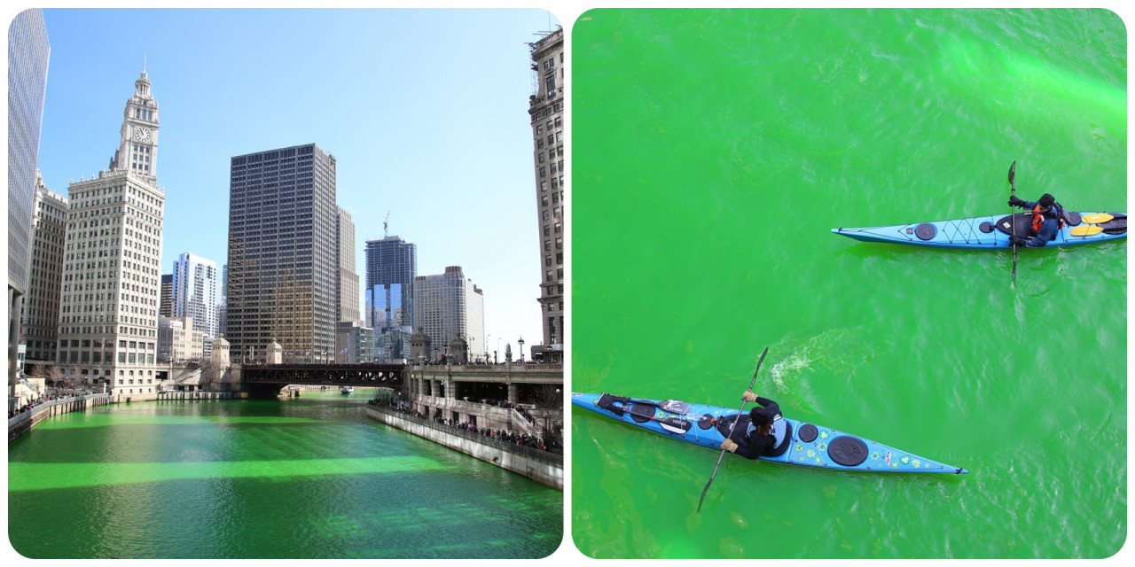 The Chicago River in Chicago, Illinois dyed green to commemorate St Patrick’s Day. — Pixabay pic