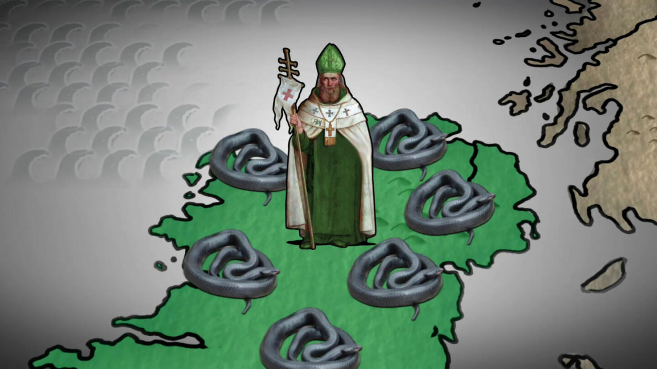 ‘The snakes’ is an Irish metaphorical symbol of fading Pagan beliefs when Saint Patrick arrived in Ireland and was credited with bringing Christianity to the people. — history.com pic