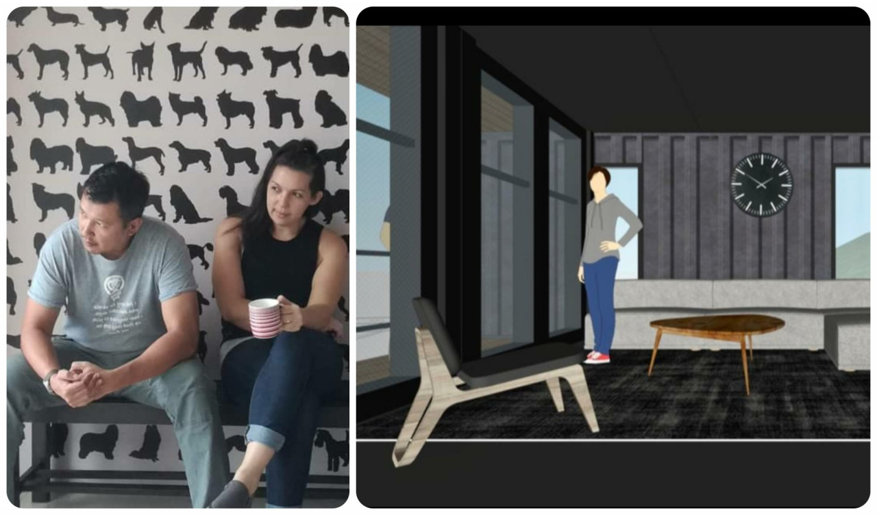 Sazly and Sara have camped out in the Doggy Bag office, waiting for building to commence (left pic). And the container 'pods' can be tailored for different uses. – Sara Lo pix