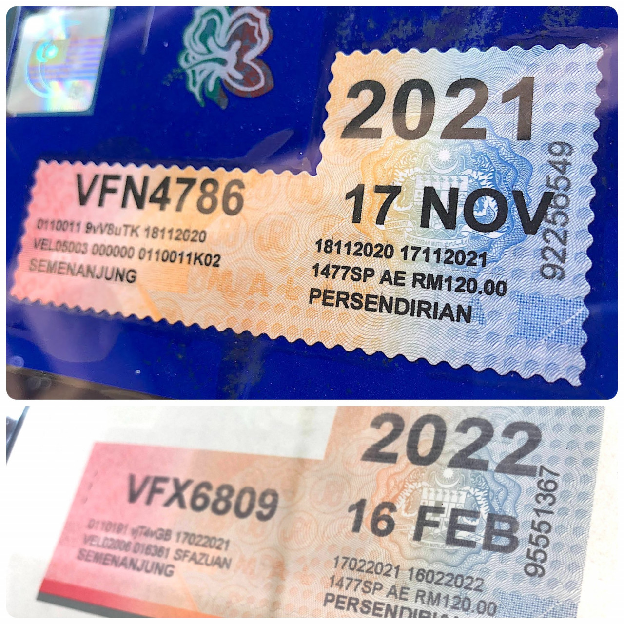 The test drive stickers for the Proton X50 (top) and Volvo XC40. – Pics courtesy of Daniel Fernandez