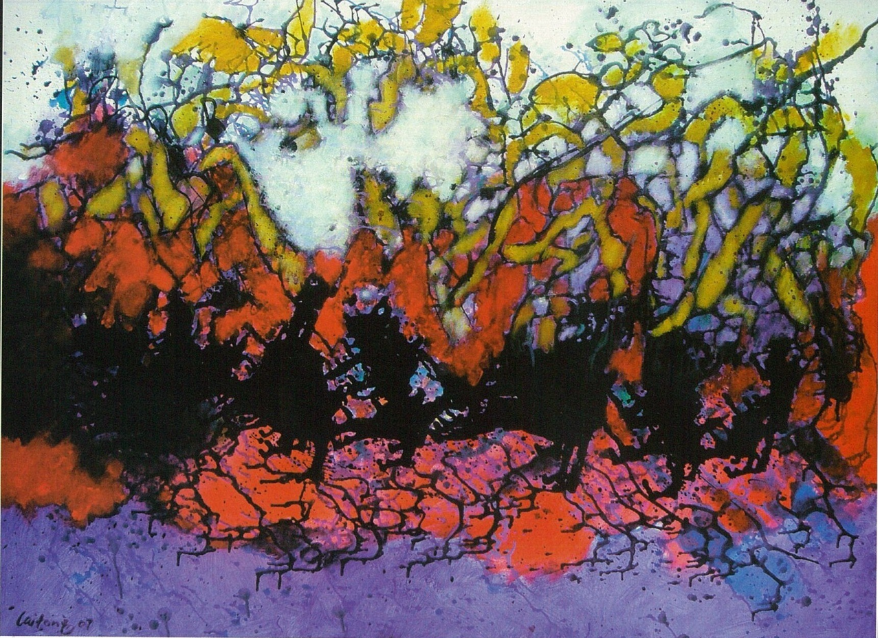 'The flashing kaleidoscope in the skies, with an orgasmic cymbal of colours'. Acrylic on canvas, 2007. – Pic courtesy of 