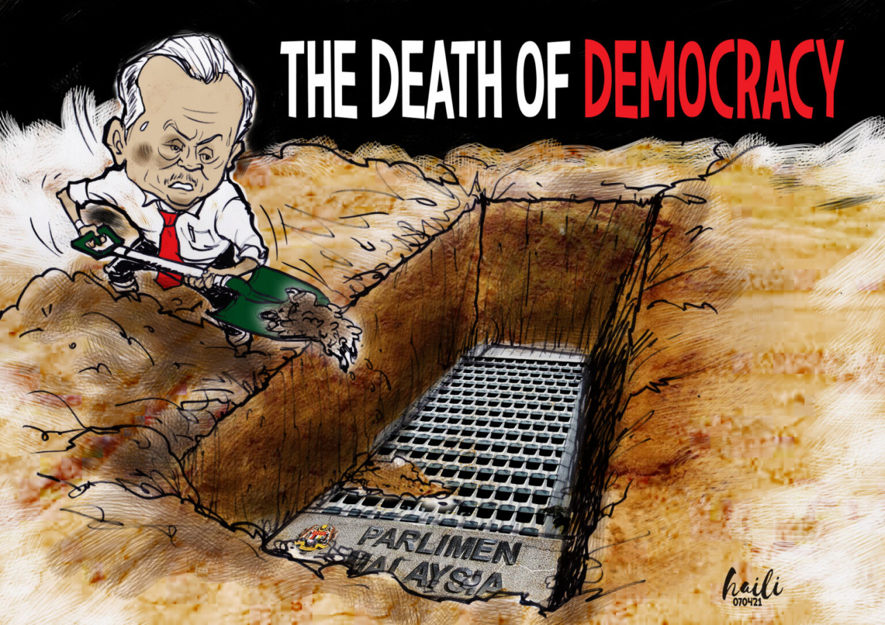 ‘Death of democracy’ by Haili. – Pic courtesy of Asean Human Rights Cartoon Exhibition