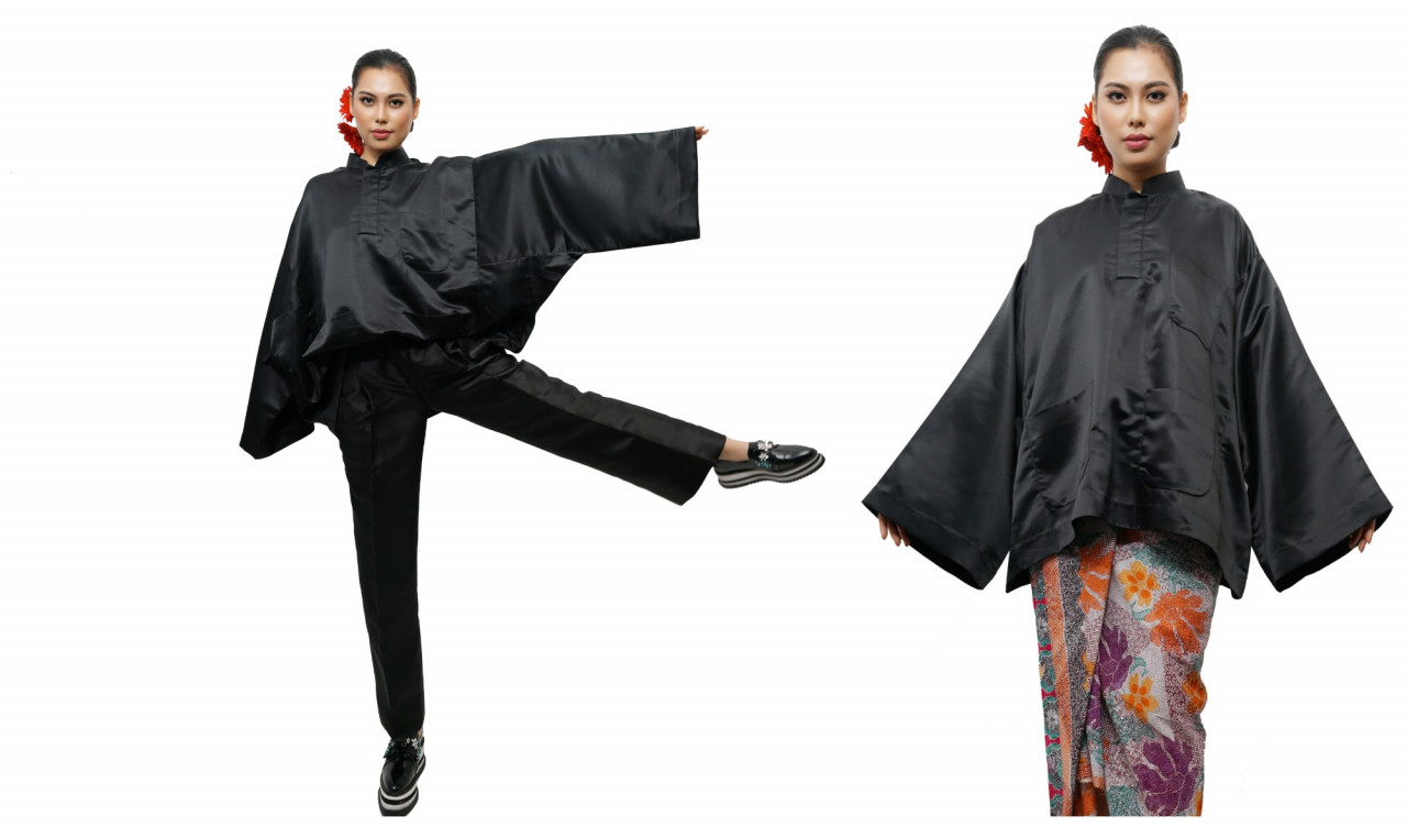 The TTFGA Oversize Pants (Black) (L) and TTFGA Baju Melayu Oversize Top (Black). - Pic courtesy of Lazada