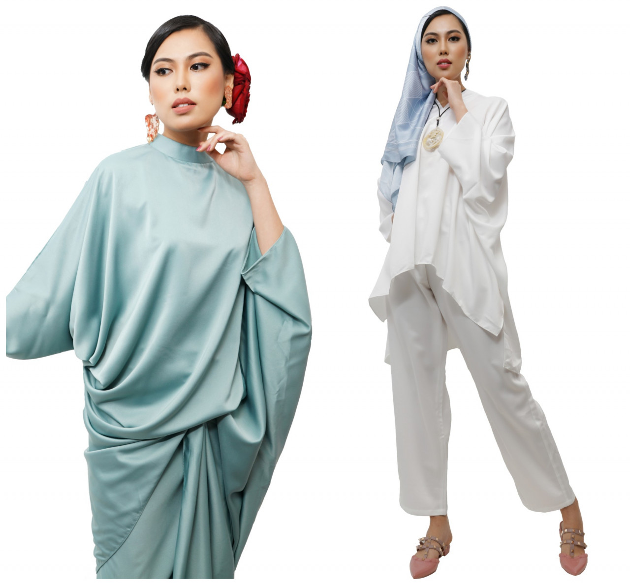 The Chanela Kaftan Set (L) and the Tiara Two-Piece 2.0 Set. - Pics courtesy of Lazada