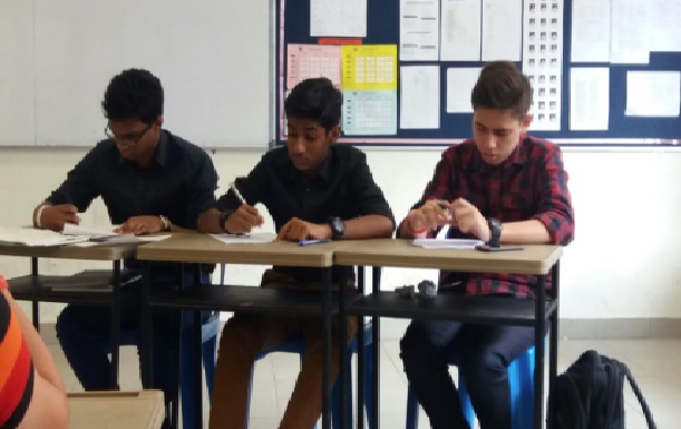 Sri Permata debaters, Siddharta Nirmala Adaikalaraj, Kishen Sivabalan and Danial Sulejman Mecja, in preparation for a debate tournament. – Pic courtesy of Nallini Letchmanan