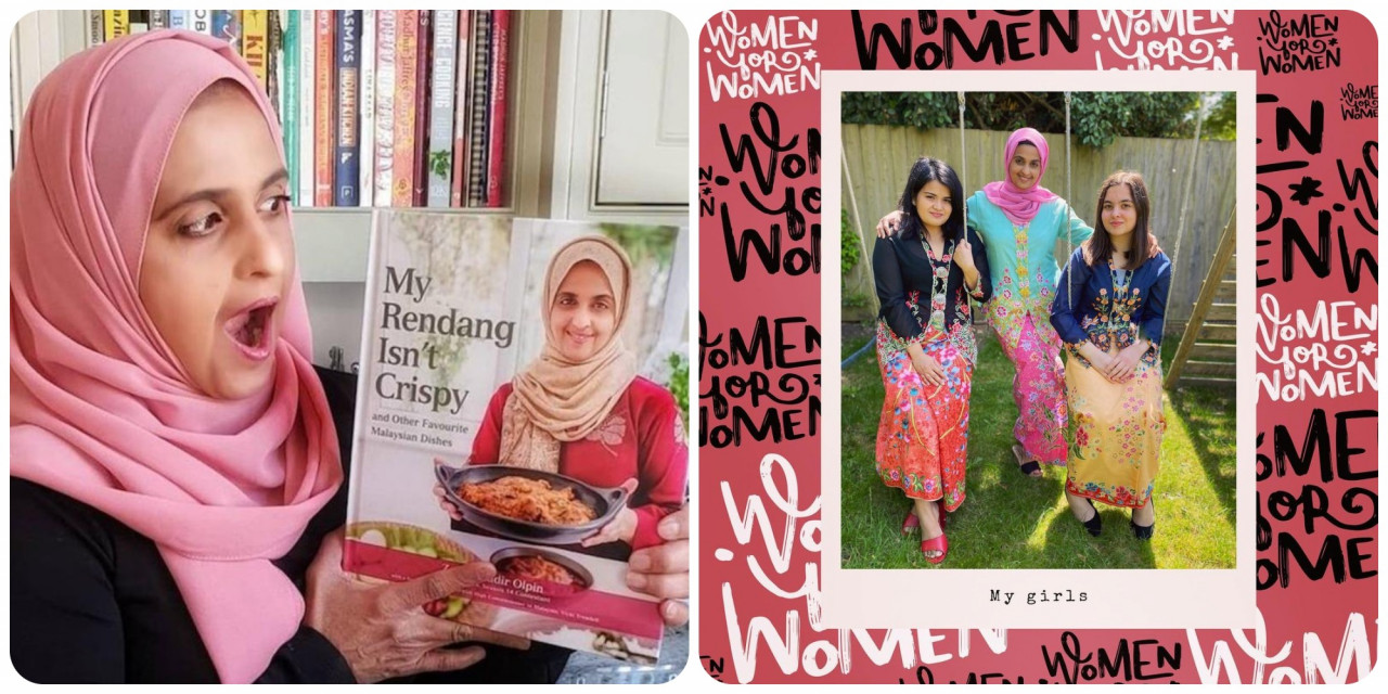 (L) Zaleha holding her cookbook. (R) The MasterChef UK contestant pictured together with her girls. — Instagram/@zaleha.olpin pic
