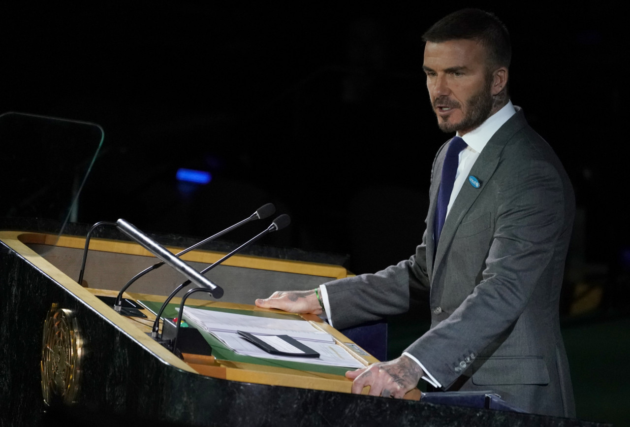 David Beckham speaks at the United Nations Headquarters in New York. AFP pic