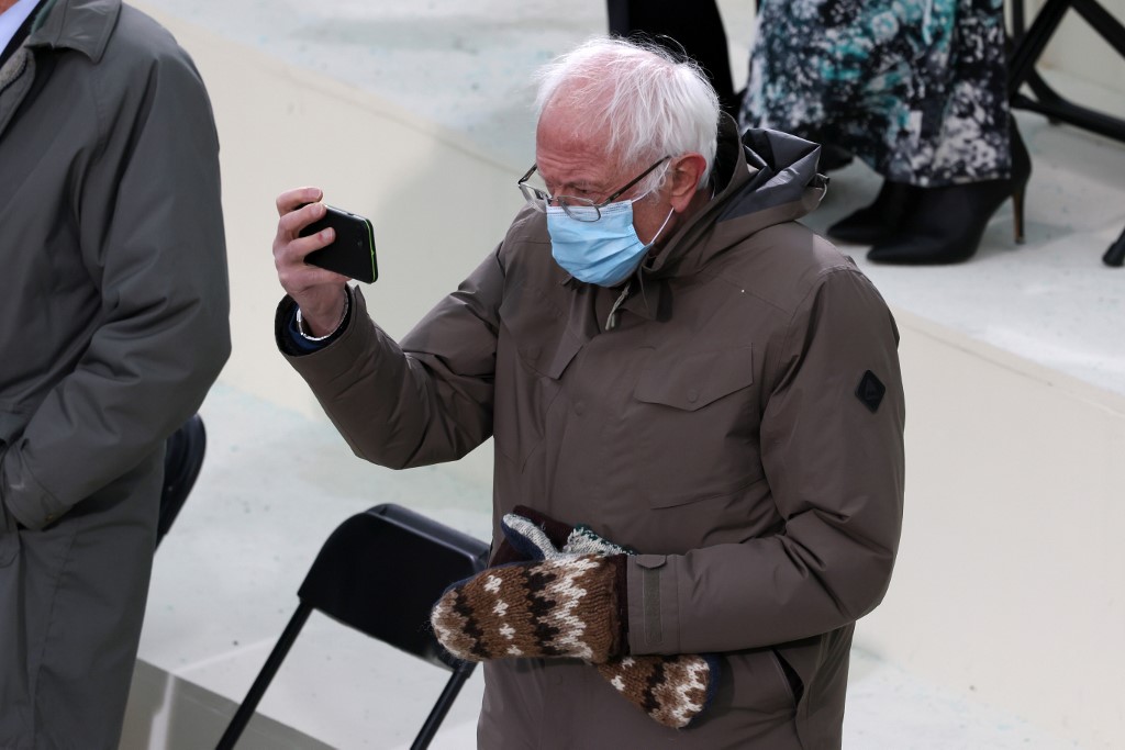 Bernie Sanders arrives at the inauguration of US President-elect Joe Biden on the West Front of the US Capitol on January 20, 2021 in Washington, DC. – AFP pic