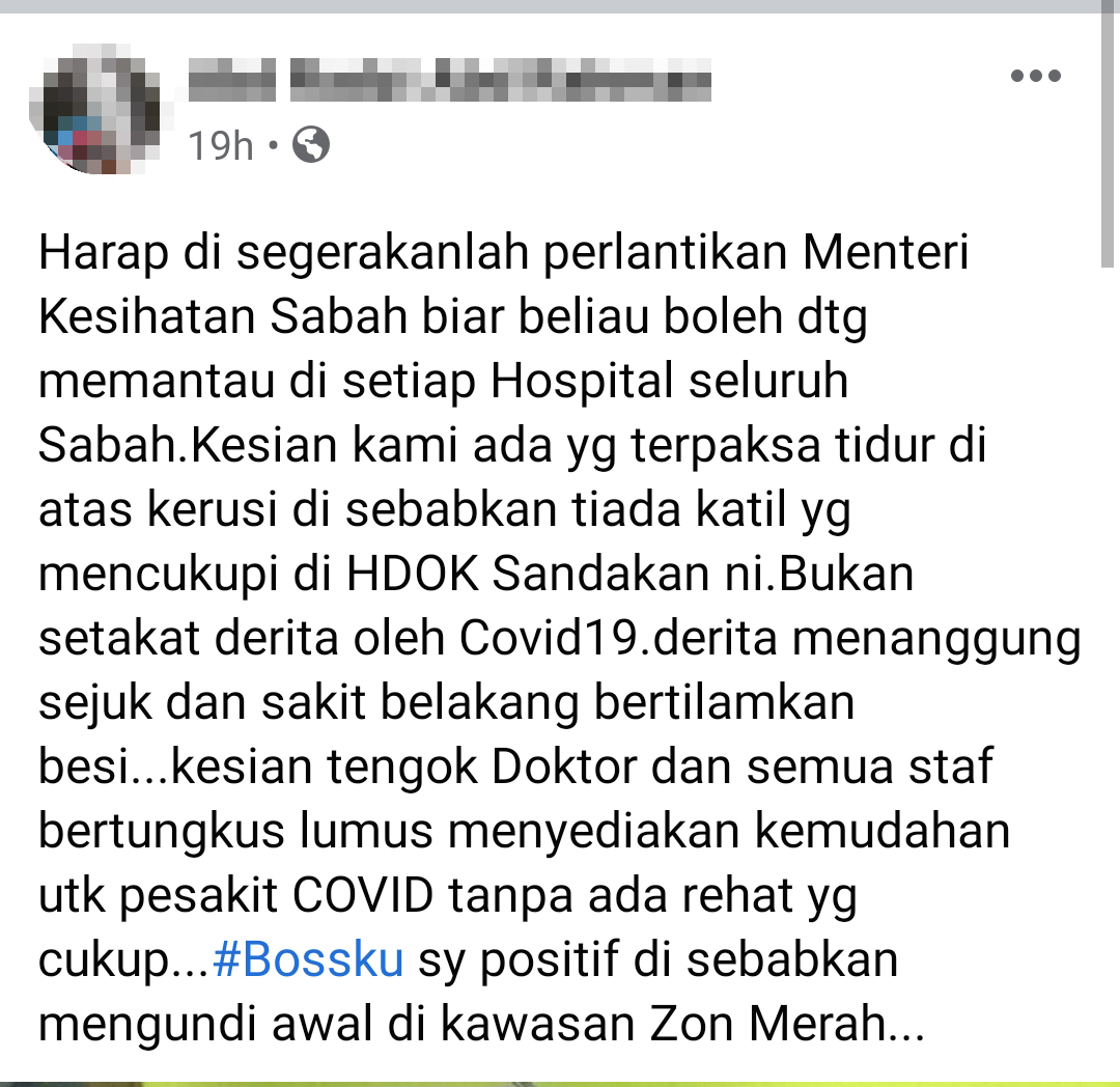 A distressed Covid-19 patient raises concerns on social media on Sandakan hospital’s ability to cope. – The Vibes pic, October 9, 2020