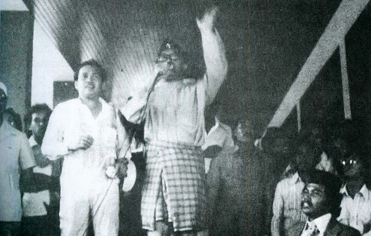 Tok Him with former Kelantan menteri besar Muhammad Nasir in 1977 during a political crisis which led to the demonstration in Kota Bharu, Kelantan. – Pic courtesy of 'The Misunderstood Man: An Untold Story' by Ibrahim Ali