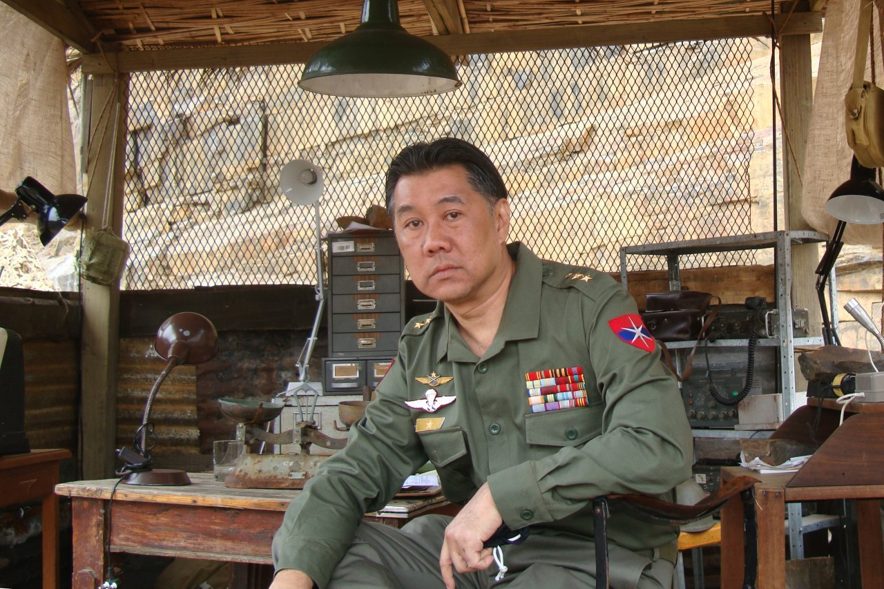 Tan on the set of NBC/Universal’s The Philanthropist (2009) in character as a Burmese general. – Pic courtesy of Ben Tan