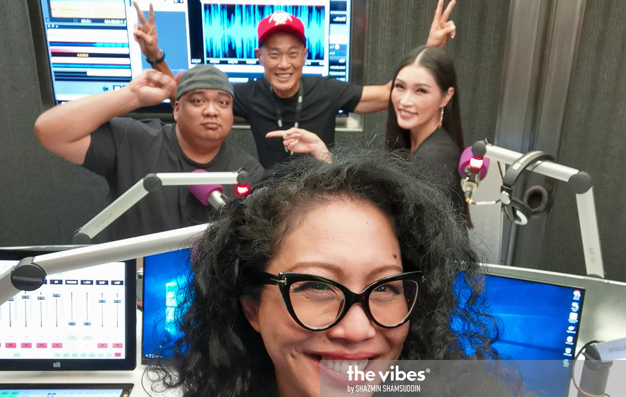 The author (front and center), with comedian Papi Zak (left), former Mix Breakfast Show partner Richard Ng, and supermodel Amber Chia during a recording session at Astro Radio in 2019. – The Vibes pic, February 13, 2021