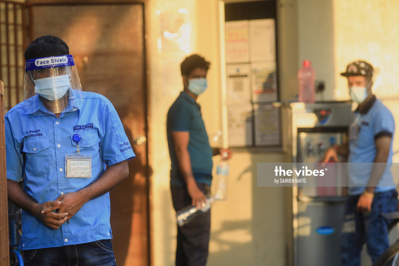 Top Glove workers at the male hostel