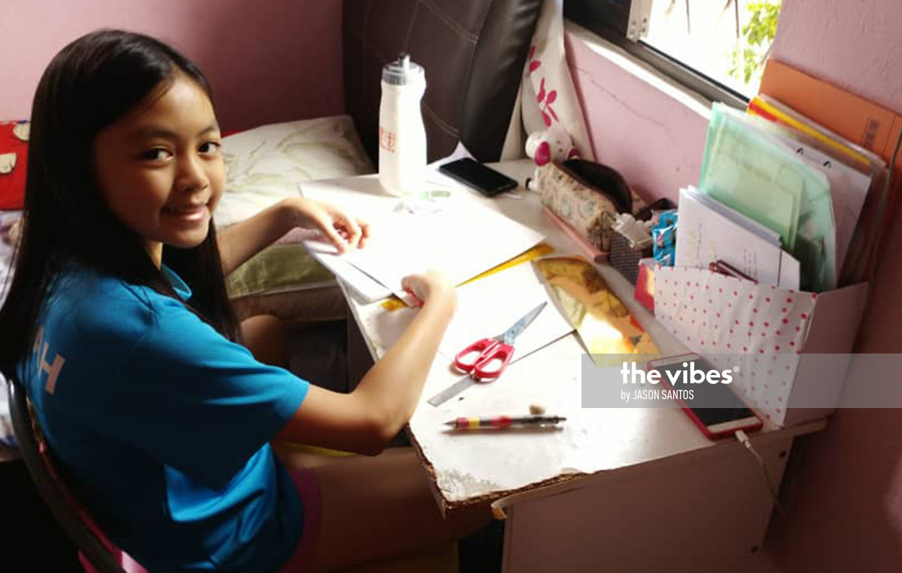 Richard Simon’s 12-year-old daughter, Iona, doing her revision at home. – The Vibes pic, October 18, 2020