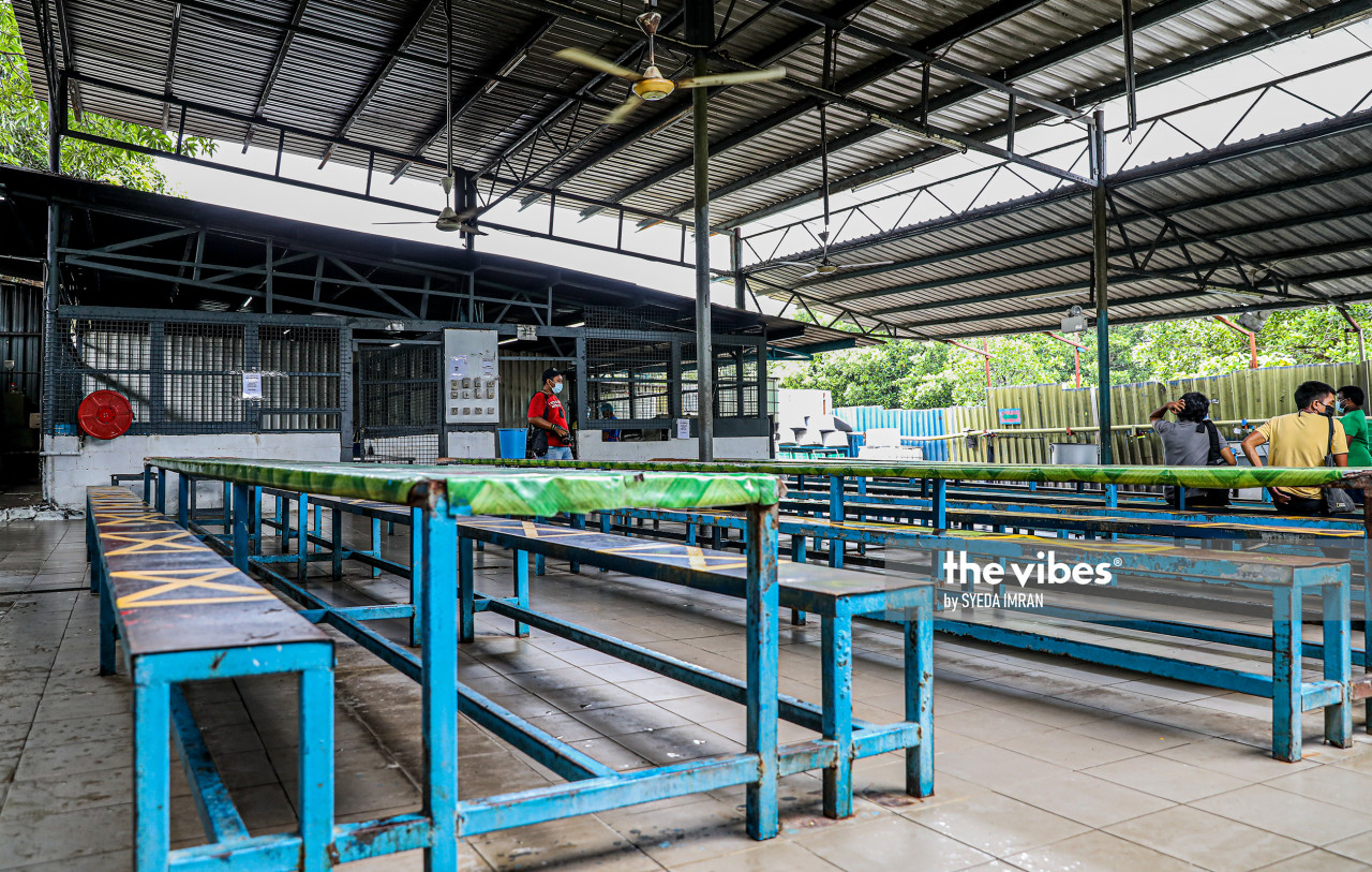 The workers’ dining area of a rubber glove factory in Port Klang appears clean, but reeks of the smell of faeces. – SYEDA IMRAN/The Vibes pic, December 26, 2020