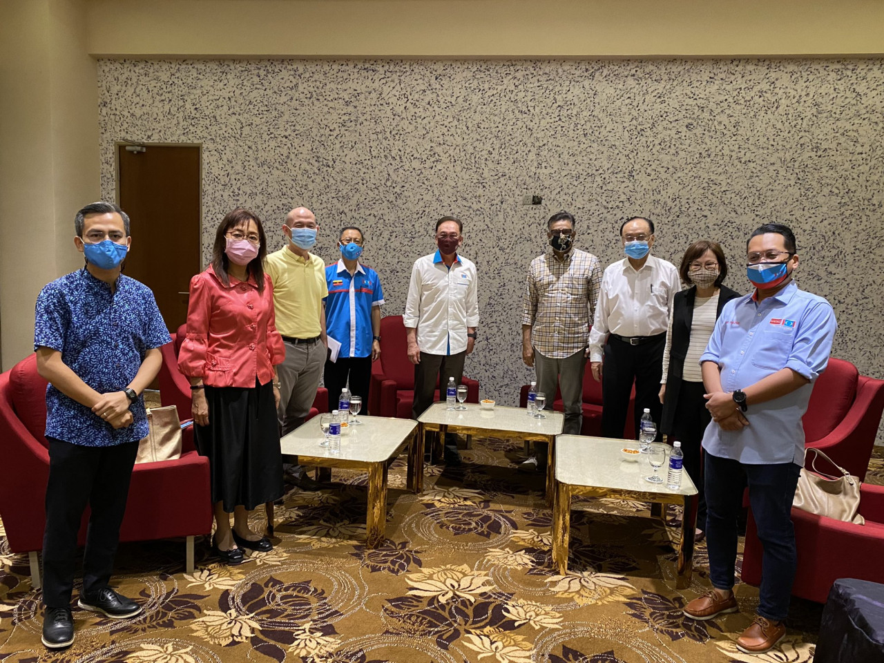 Opposition chief Datuk Seri Anwar Ibrahim (centre) and Pakatan leaders at Tamu Hotel in Kuala Lumpur for the 2021 Evening with DS Anwar Ibrahim event today. – Twitter pic, January 3, 2021