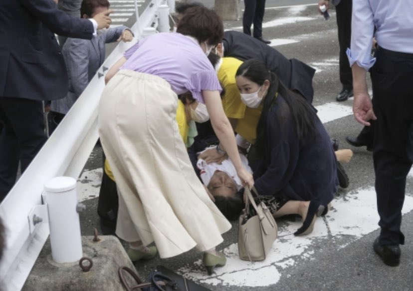 Shinto Abe, 67, collapsed and was bleeding from the neck, a source from his ruling Liberal Democratic Party says. – Social media pic, July 8, 2022