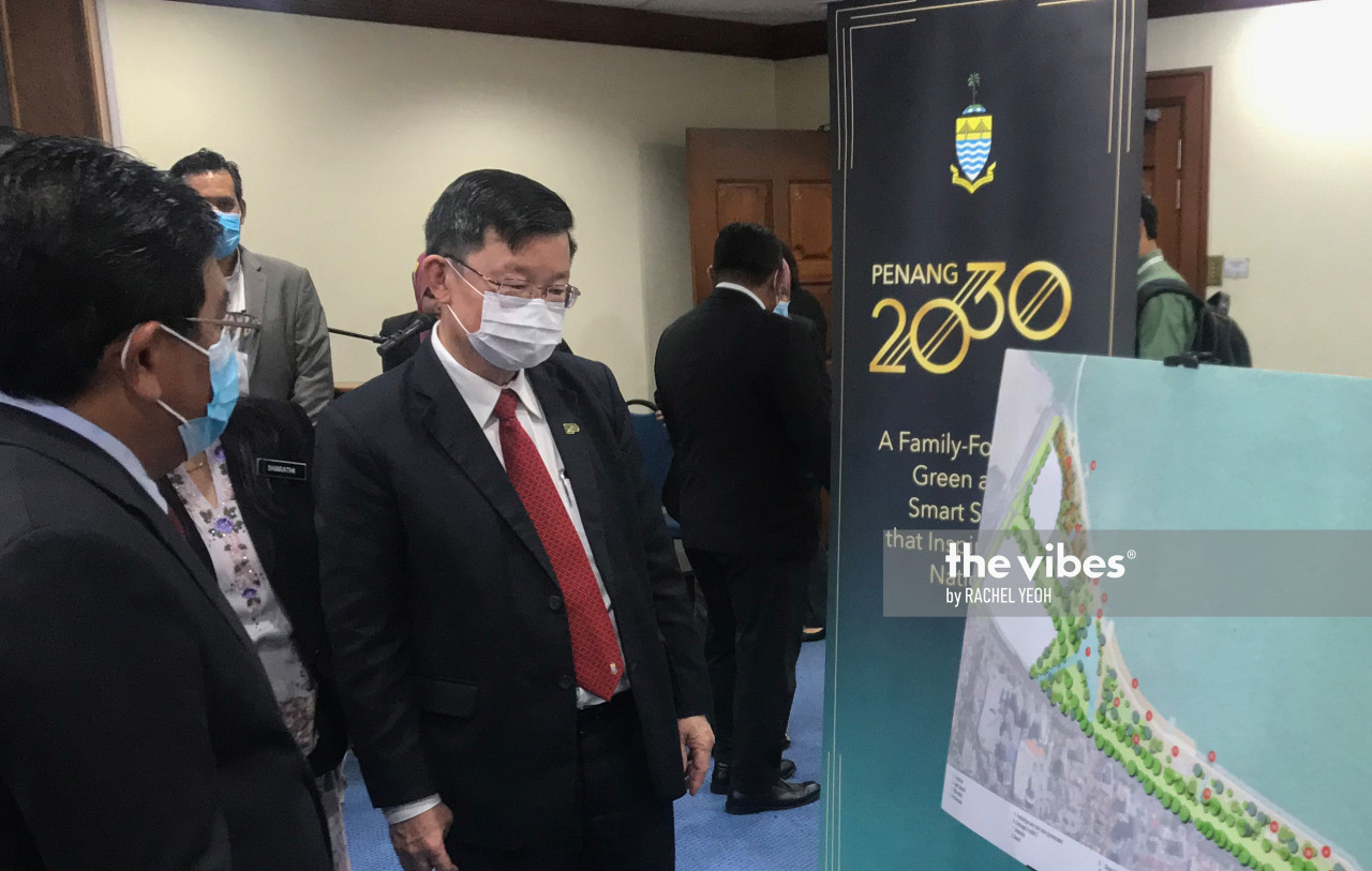 Penang Chief Minister Chow Kon Yeow says more of the reclaimed land will be surrendered gradually, adding that a road reserve is in the plan to make way for the undersea tunnel. – RACHEL YEOH/The Vibes pic, December 21, 2020