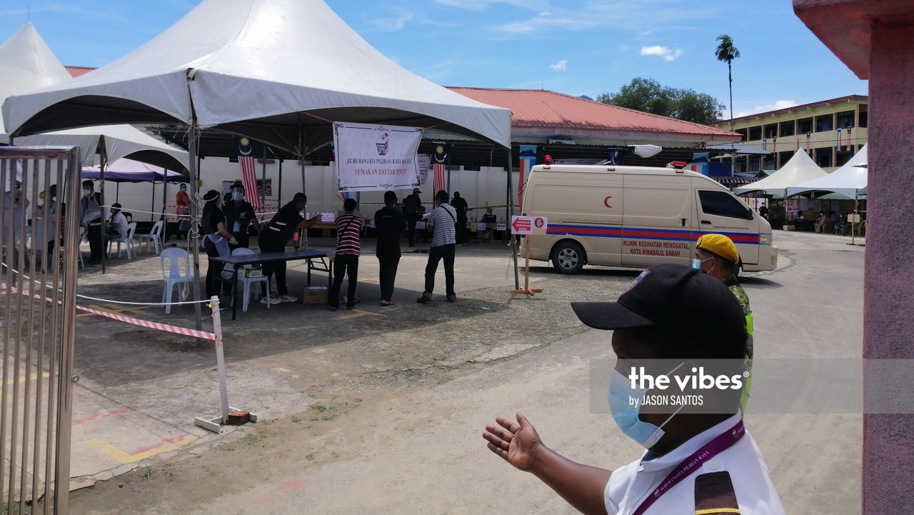 An ambulance is parked at SK Darau, Inanam. – The Vibes pic, September 26, 2020