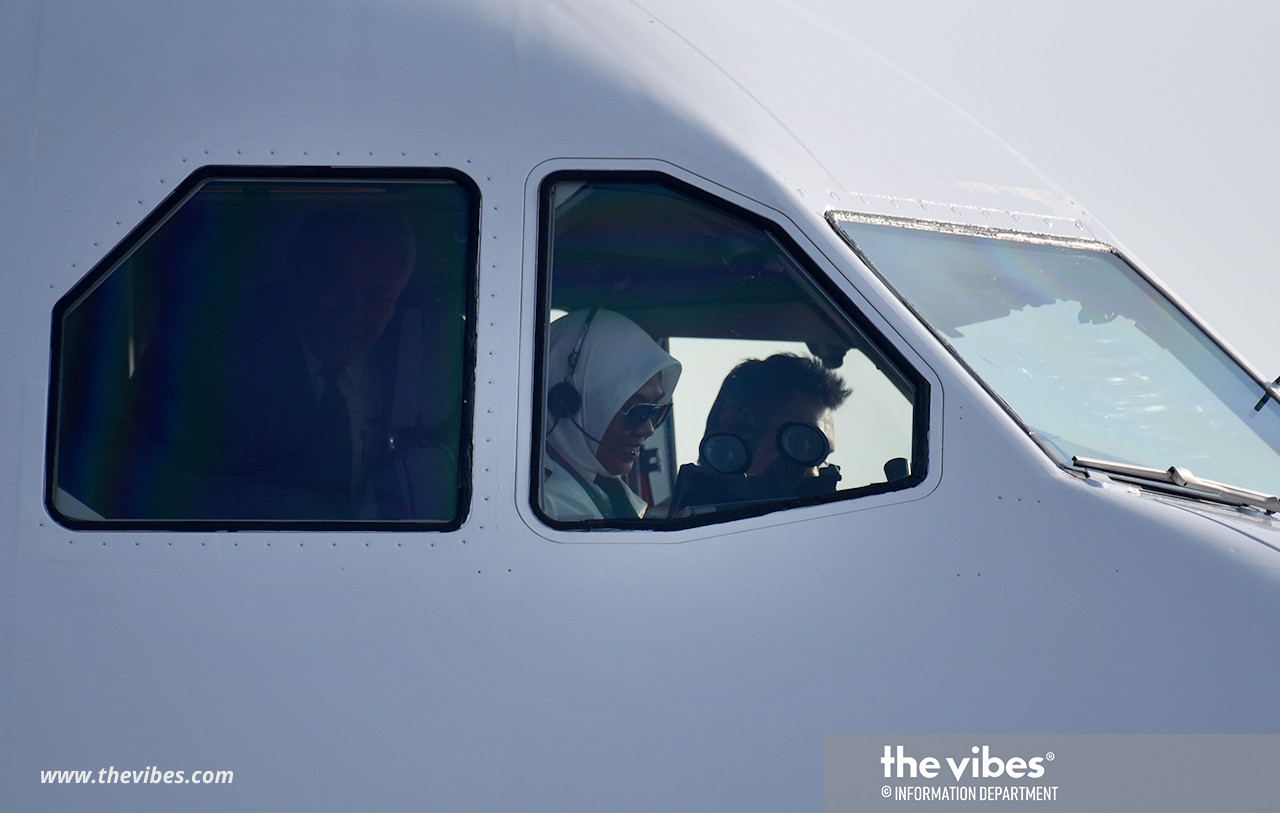 Pilot Nur Waie Hidayah Mohamad Rasidin is seen smiling after she landed the plane carrying the first batch of the Sinovac vaccine at the Kuala Lumpur International Airport here today. – Information Dept pic, February 27, 2021