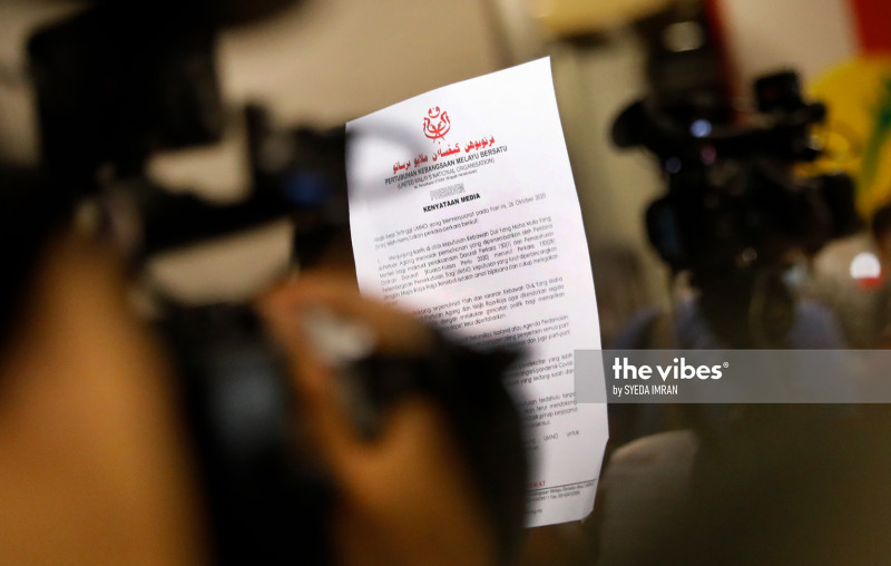 After a four-hour meeting, the Umno Supreme Council issued a short statement to the media. – The Vibes pic, October 28, 2020