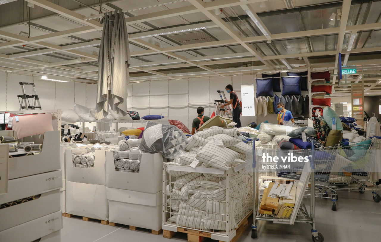 Workers line up products at Ikea Damansara. – The Vibes pic, November 5, 2020