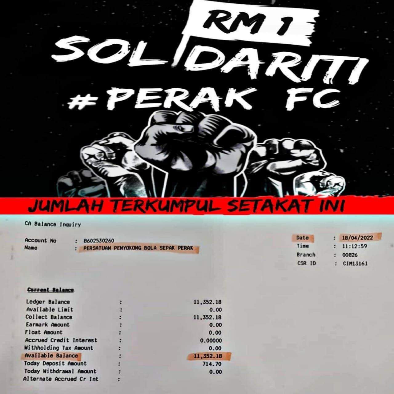Perak FC supporters have launched a donation drive to rescue their financially-troubled football team. - Seladang Fan Club Facebook pic, April 18, 2022