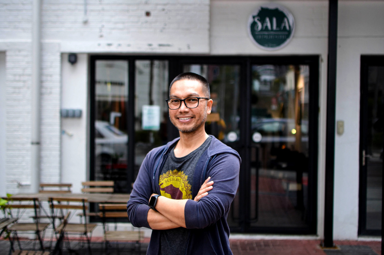 ‘Eat healthily, Live compassionately, Love unconditionally’ is the motto that backs the mission at Sala. Pictured is Fauzi Hussein in front of his restaurant at Jalan Doraisamy, Kuala Lumpur. – Pic courtesy of Rahimee Wahab