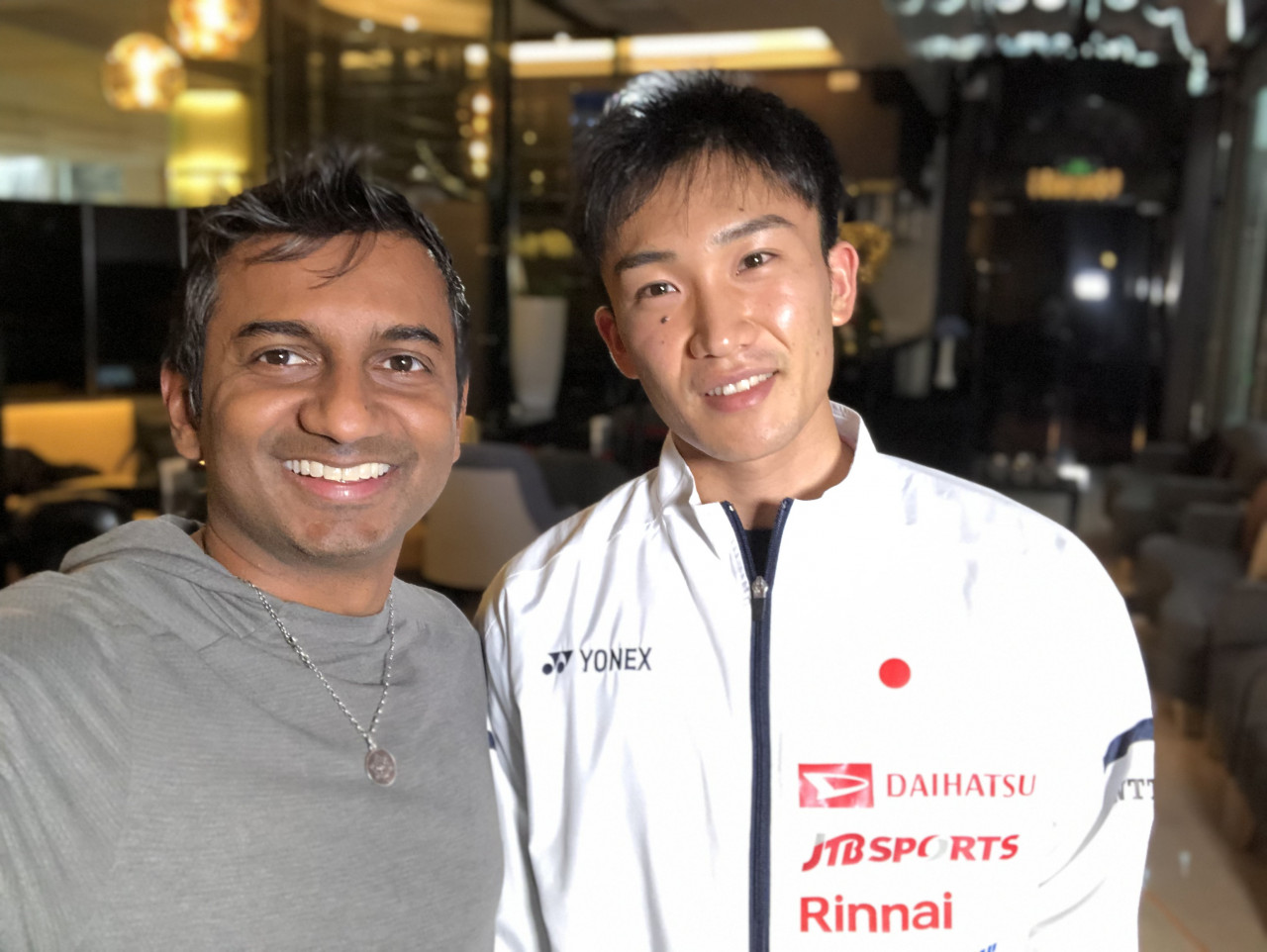 Sanjeev Palar with Momota Kento from Japan, Pic courtesy of Sanjeev Palar