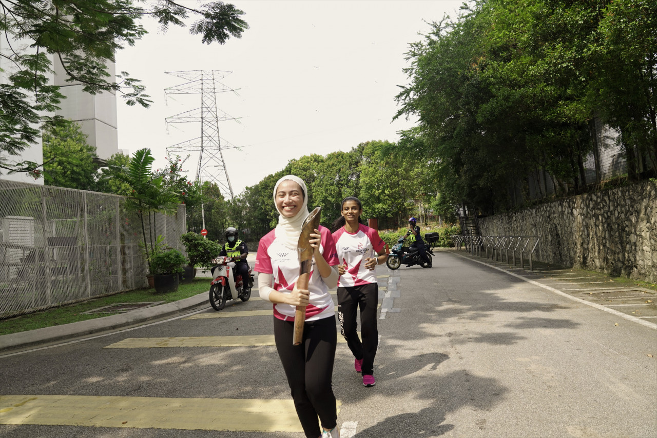 Zara Basyirah Shah (front), 24, says the Queen’s Baton represents the hopes and dreams of all the participants and the technology behind it. – DHARSHINI GANESON/The Vibes pic, February 12, 2022