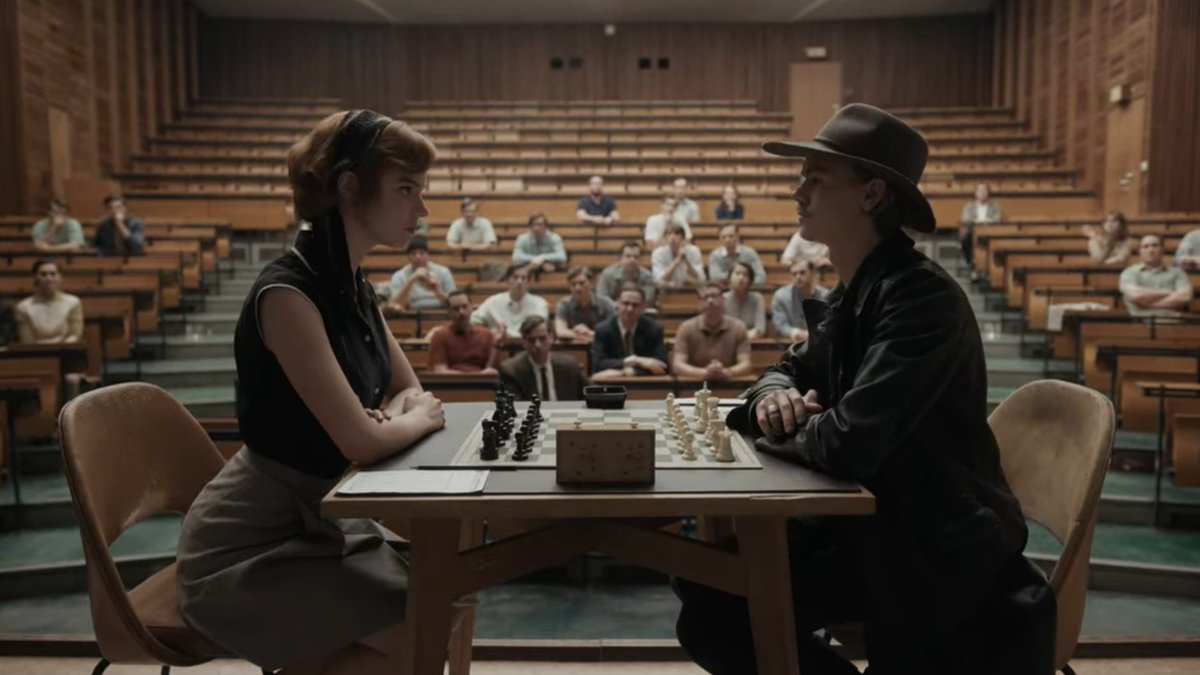 Beth and on-off lover and coach Benny Watts adds to the drama of the series. Netflix snapshot pic