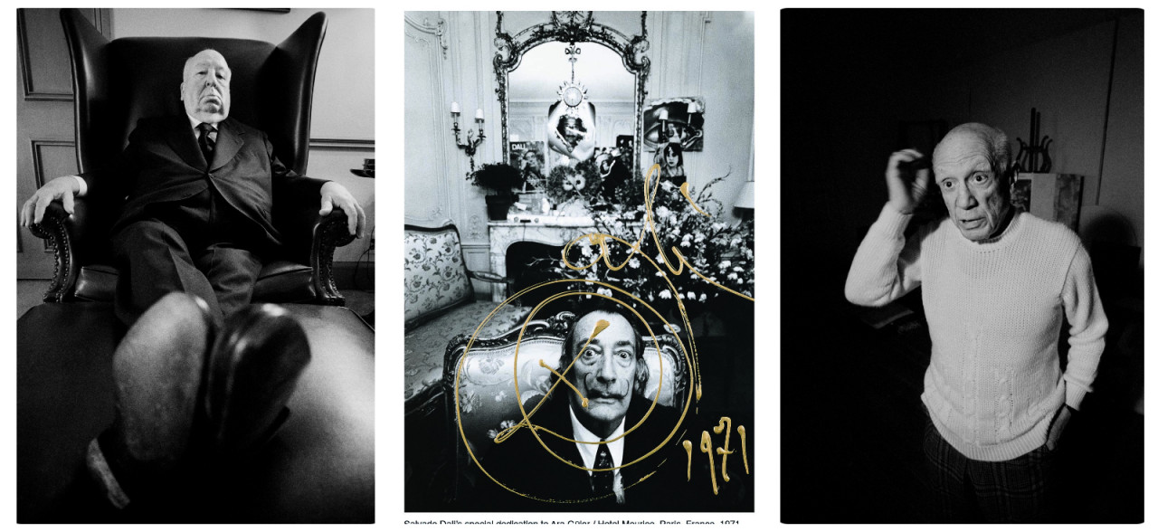 Ara Güler encountered and photographed many luminaries throughout his journeys; (L-R) Alfred Hitchcock, Salvador Dali, Pablo Picasso. 