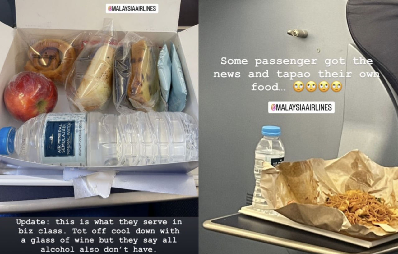 Having flown business class for the trip, the Malaysia Airlines passenger was disappointed that she was only served with a box of pre-packed food items such as pastries, fruit and water. – Screen grab pic, September 7, 2023
