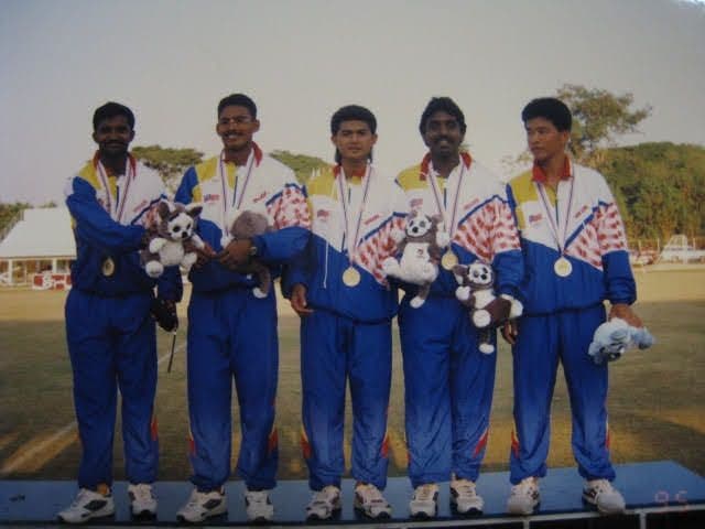 Sea Games Chengmai 1995. - from left : M. Jayamaran, Zam Zam Ali, Charles Aitken David and Tai Beng Hai. Pic courtesy of Mirnawan Nawawi