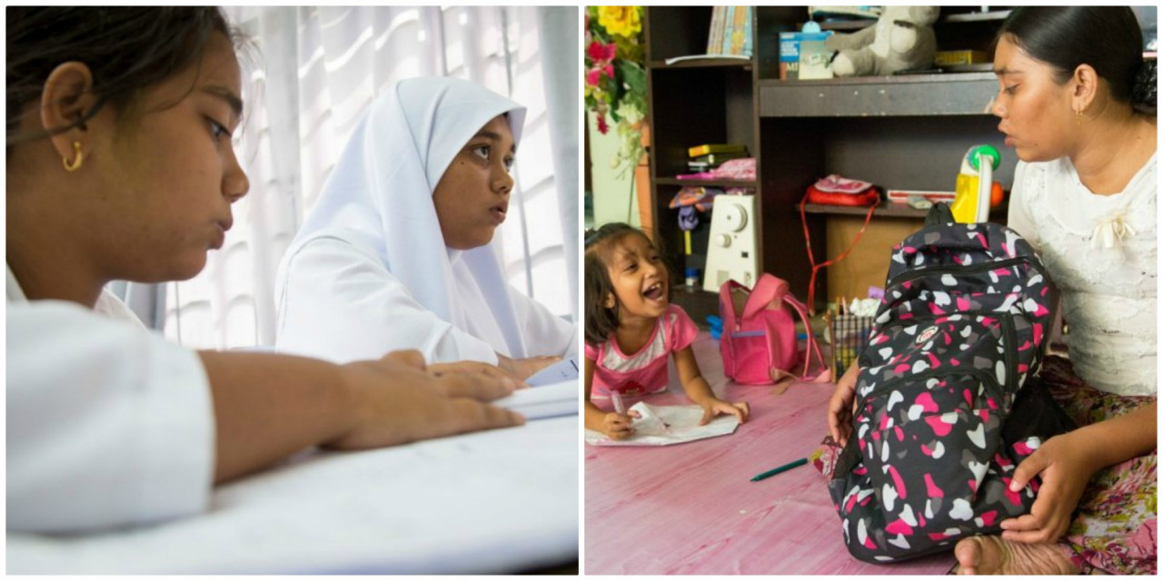 Rohingya student Shamshidah, 18, looks after her five-year-old sister, Ruaidhah, before and after classes at an informal school for refugees in Kuala Lumpur, Malaysia. – Pic courtesy of UNHCR, December 19, 2020