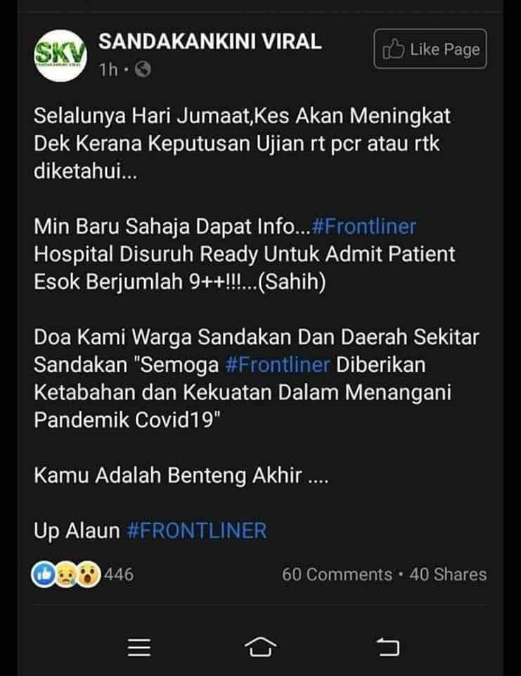 The post by the Sandakankini Viral page that has since been taken down. – Screenshot, November 21, 2020