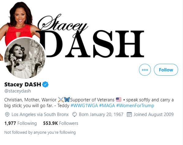 Stacey Dash believes in #MAGA. – Twitter pic, November 2, 2020