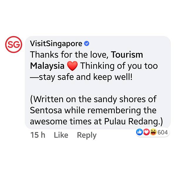 The Singapore Tourism Board’s response to Tourism Malaysia’s post. – November 13, 2020