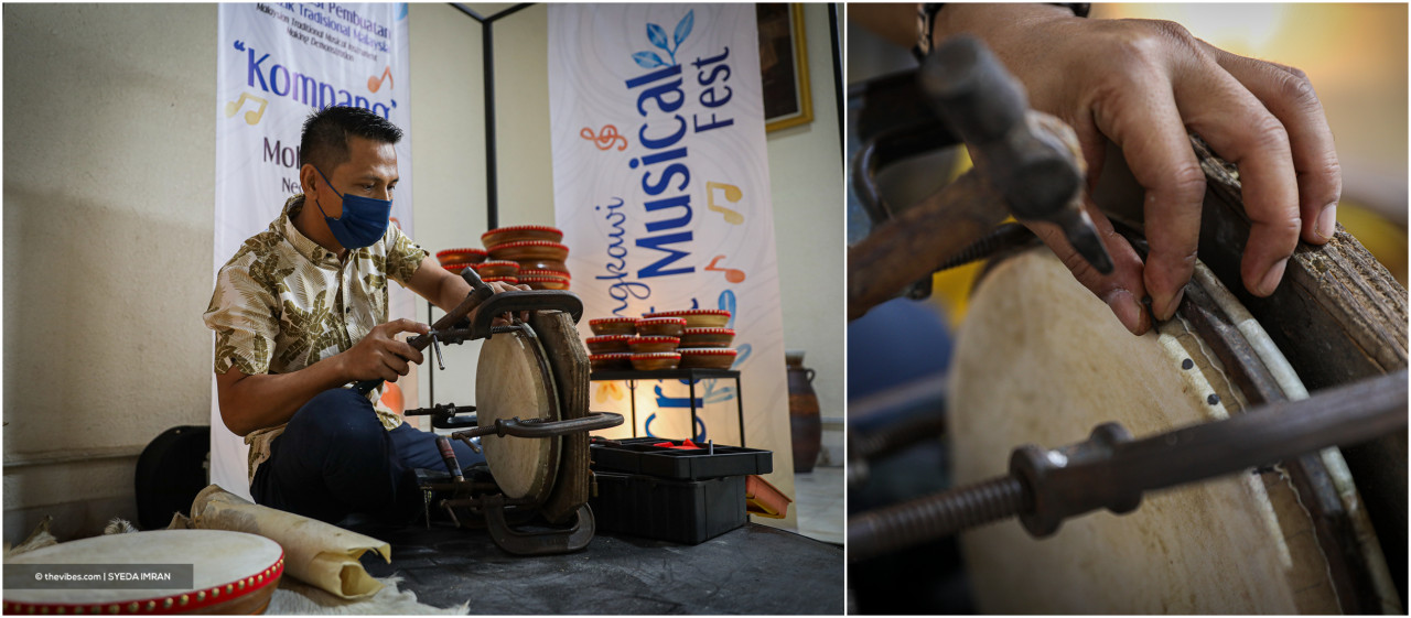 Kompang maker Mohd Ismail Abd Rahim, 43, showing us the process of making kompang. – SYEDA IMRAN/The Vibes pic