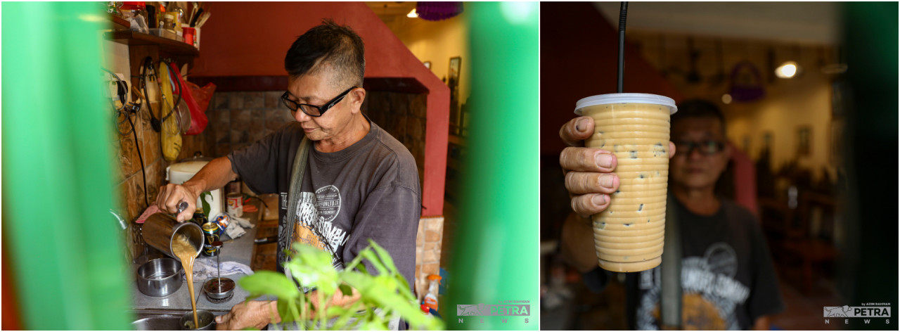 Chong prepared his restaurant’s famous iced coffee for the team to try. – AZIM RAHMAN/The Vibes pic