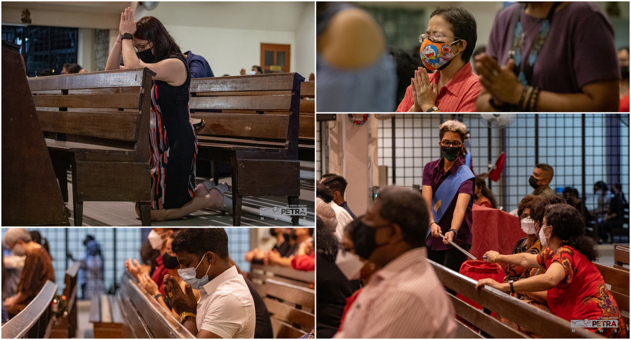 Scenes at the Christmas mass at the Catholic Church of Our Lady Fatima last night. Devotees are seen praying and making contributions during the vigil. – SADIQ ASYRAF/The Vibes pic
