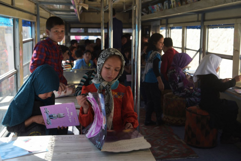 Mobile library restarts in Afghan capital, delighting children
