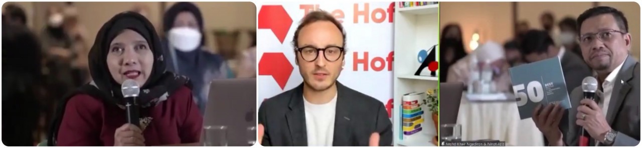 (From left) Ninot Aziz, host Felix Zetlner and Mohd Khair Ngadiron during the online discussion on the Hof. – Screengrab